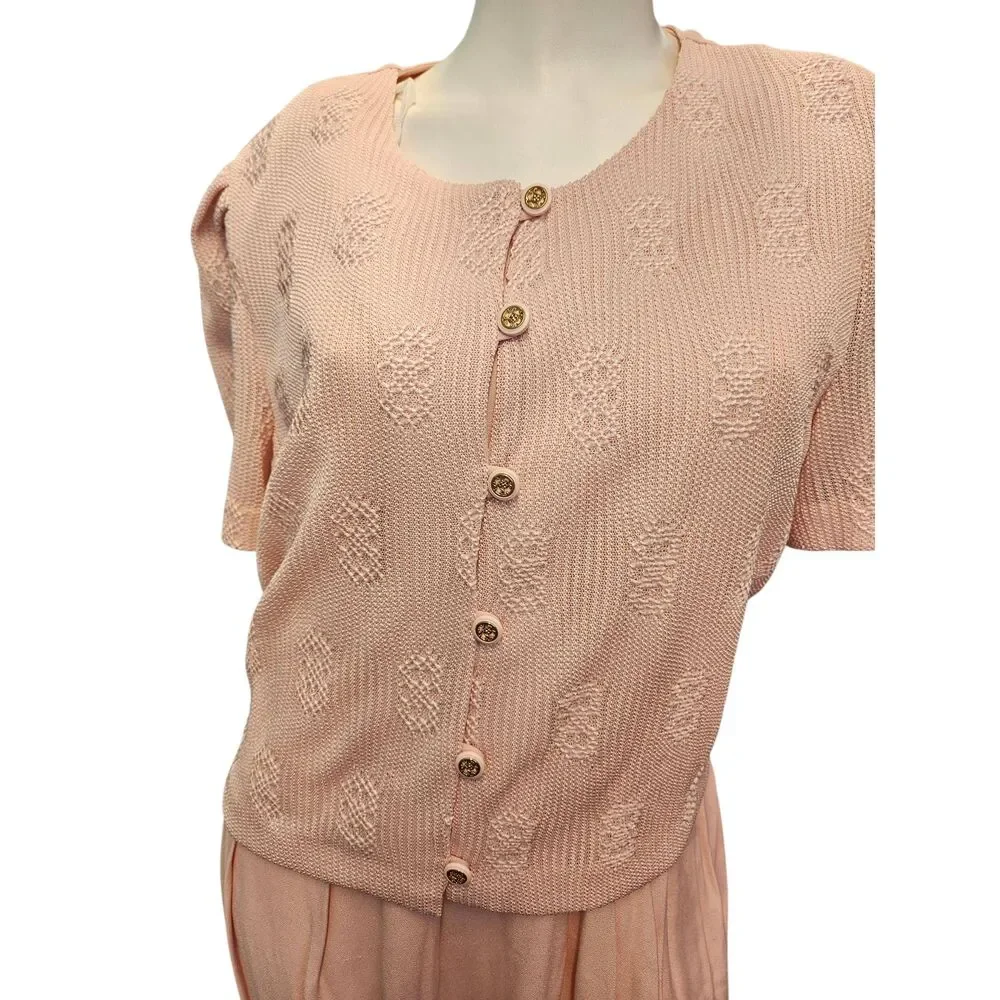 Periwinkle Pink Crochet Top Dress Womens size 18 Vintage 80's Has Tags Plus Size - Picture 4 of 9